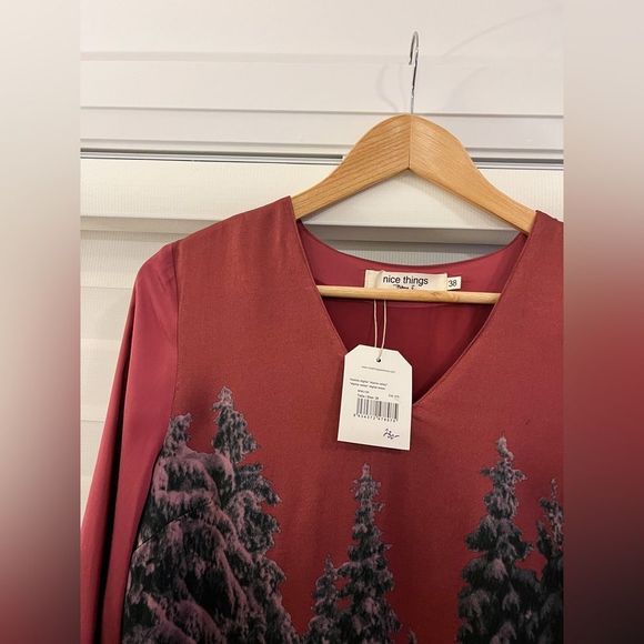 🌲Nice Things🌲- Alpine Valley Digital Print Dress / Merlot - Picture 12 of 13